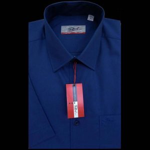 Мъжка риза с къс ръкав в цвят тъмно син - PierreShirts